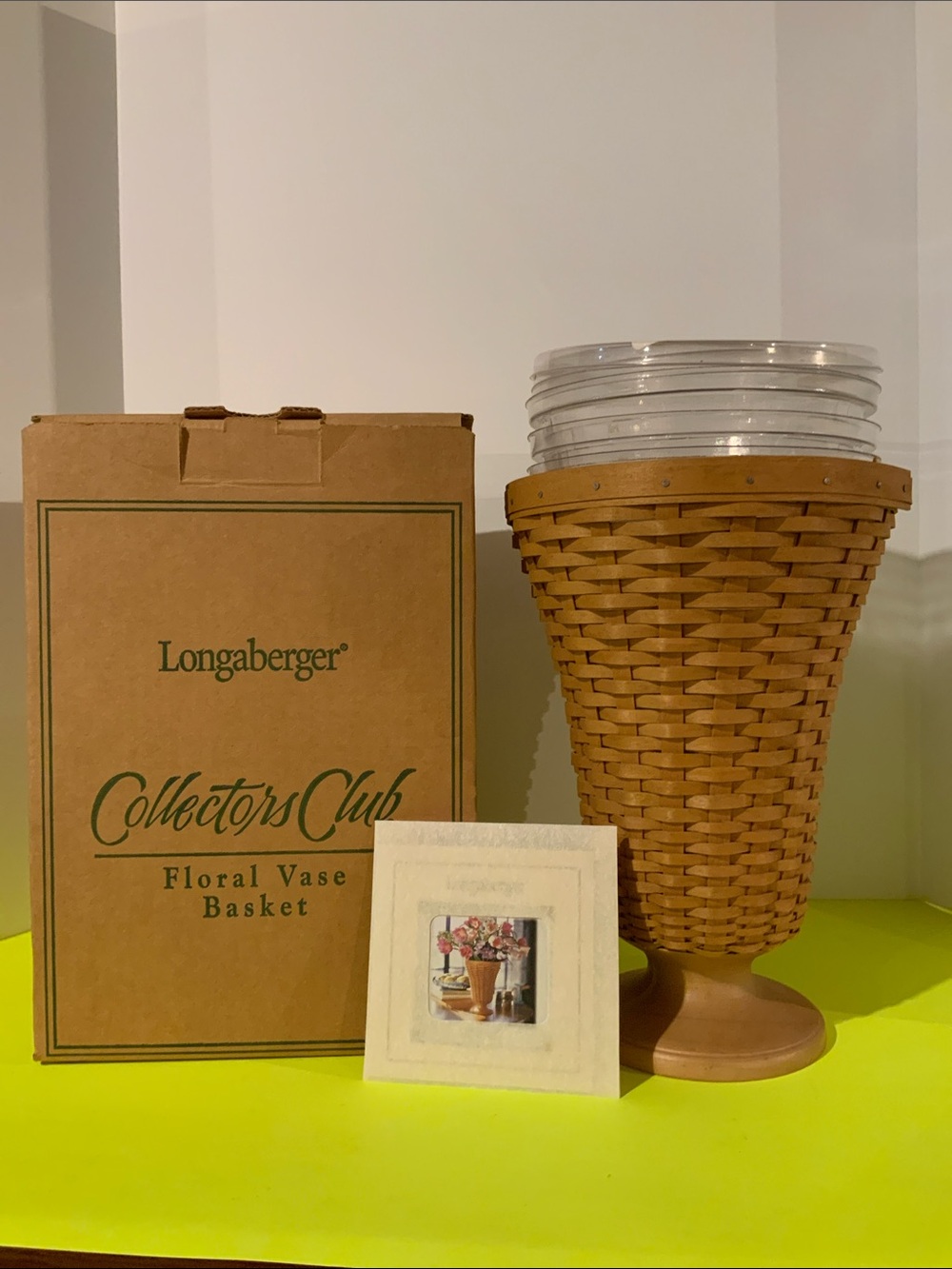 Longaberger 2003 CC 11" Floral Basket Vase Pedestal Base & 4 Protectors